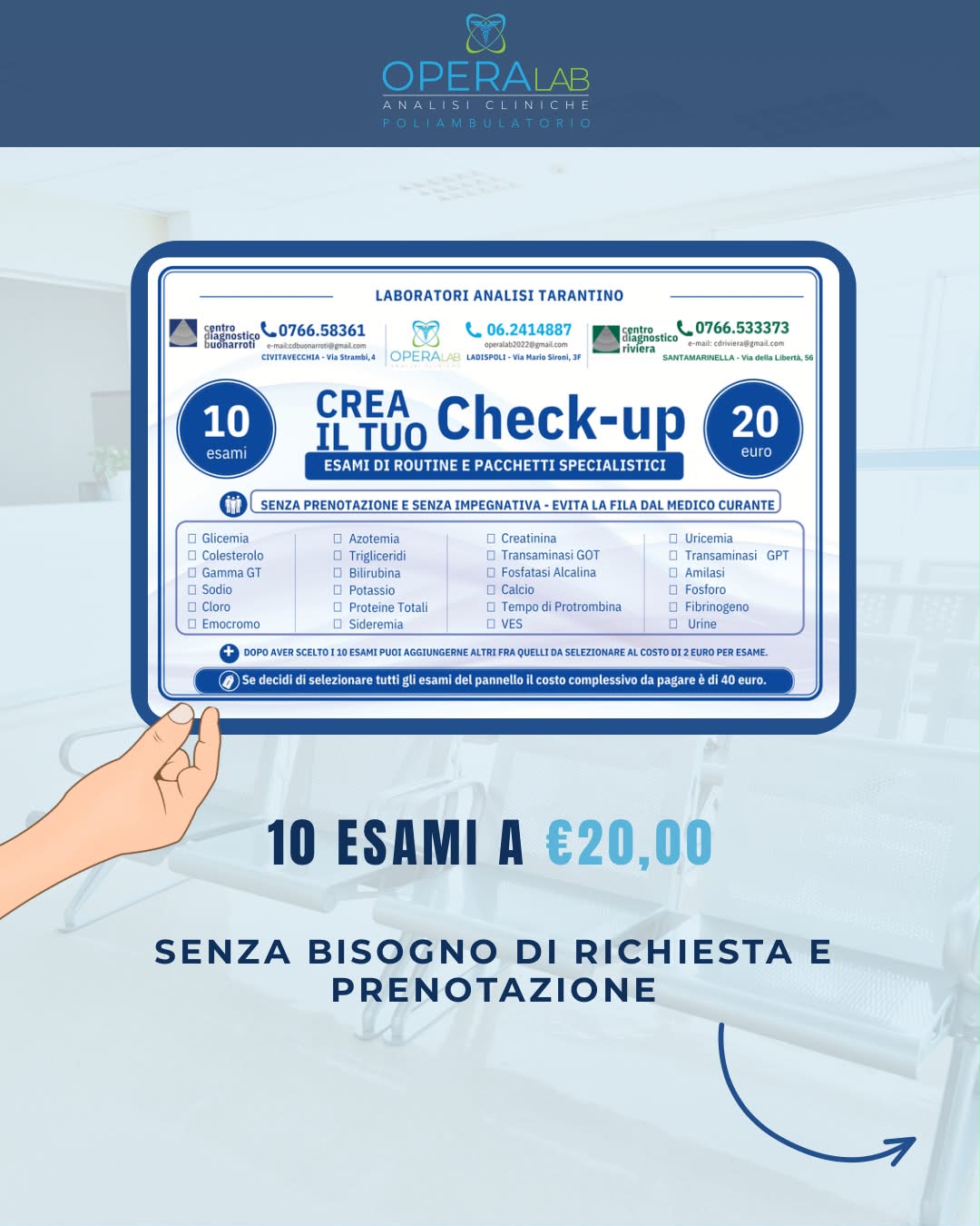 Coupon Crea il tuo check-up: 10 esami a 20 euro, elenco degli esami selezionabili e condizioni